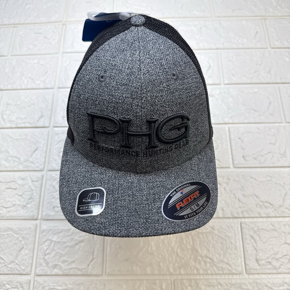 Columbia PHG Hunting Gear Hat Gray Black High Crown Flexfit Cap S/M New